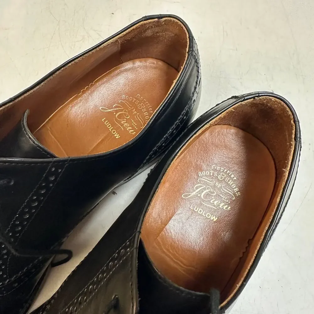 VGUC Grant Stone x J. Crew Ludlow Wingtip Oxford Black Calf Bench Made 11.5 D